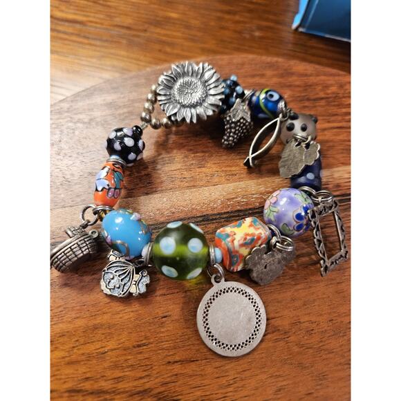 Vintage Danforth 1992 925 Sterling Silver Charms, Glass & Ceramic Moms Bracelet - Picture 1 of 10